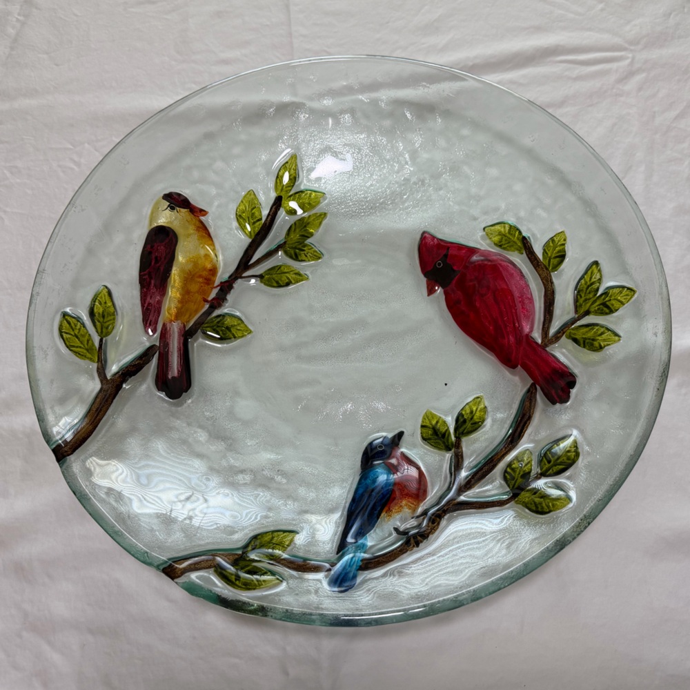 Glass Platter with Colorful Bird Design